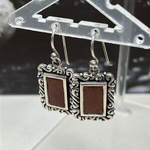 925 leather inlay hook earrings